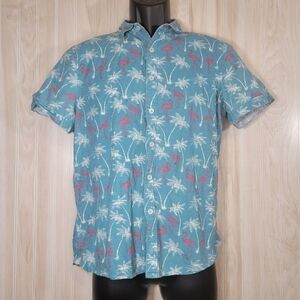 MTL Made to Live Slim Fit Blue Flamingo Casual Beach Button-Down Shirt Sz Med